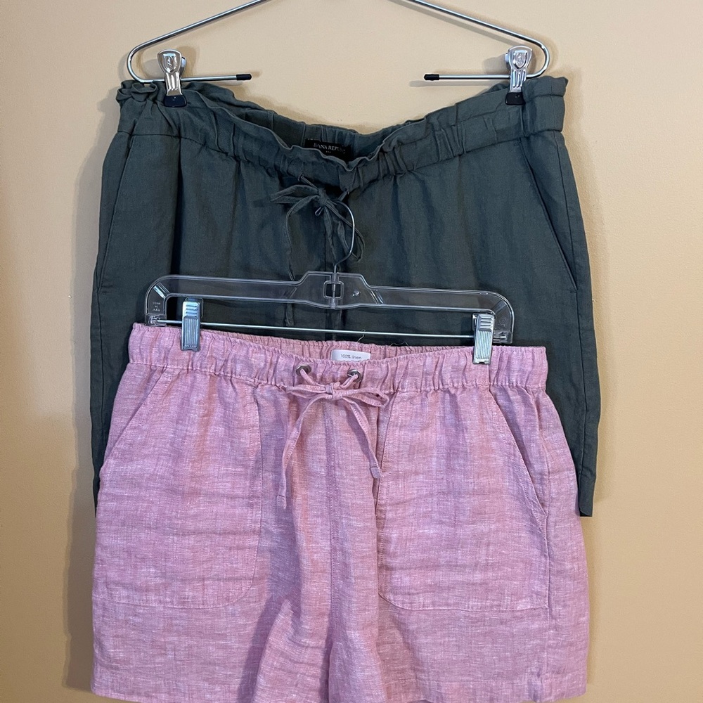 Women's Pink and Green Banana Republic Linen Shorts Size L.